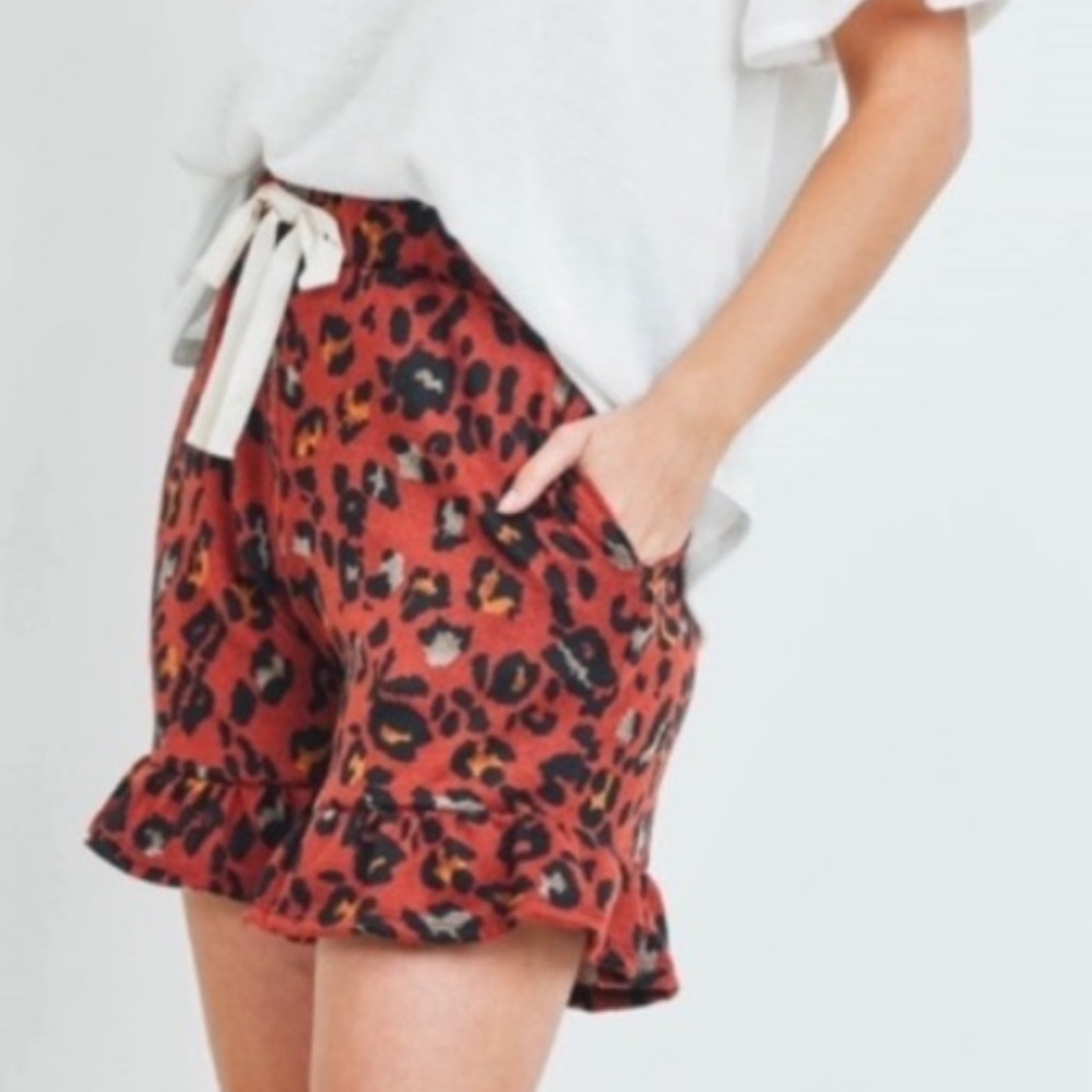 Leopard Patterned Shorts w/ Ruffle at the Bottom